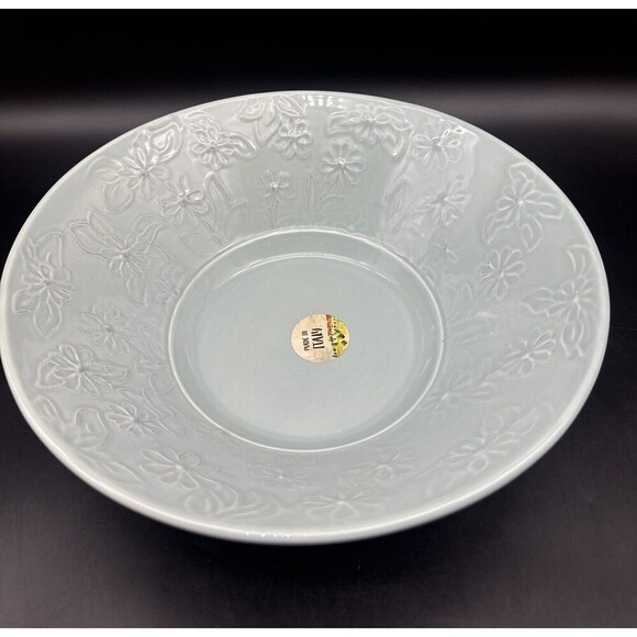 La Ceramica Italy GREEN Floral Embossed Large Serving Bowl 12”Diameter X 5” Deep - Picture 3 of 5